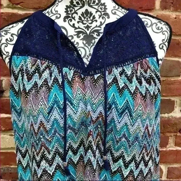 DANIEL RAINN Navy Sleeveless Lace Crocheted Halter Blouse W/ Tassels Size S - Picture 2 of 8